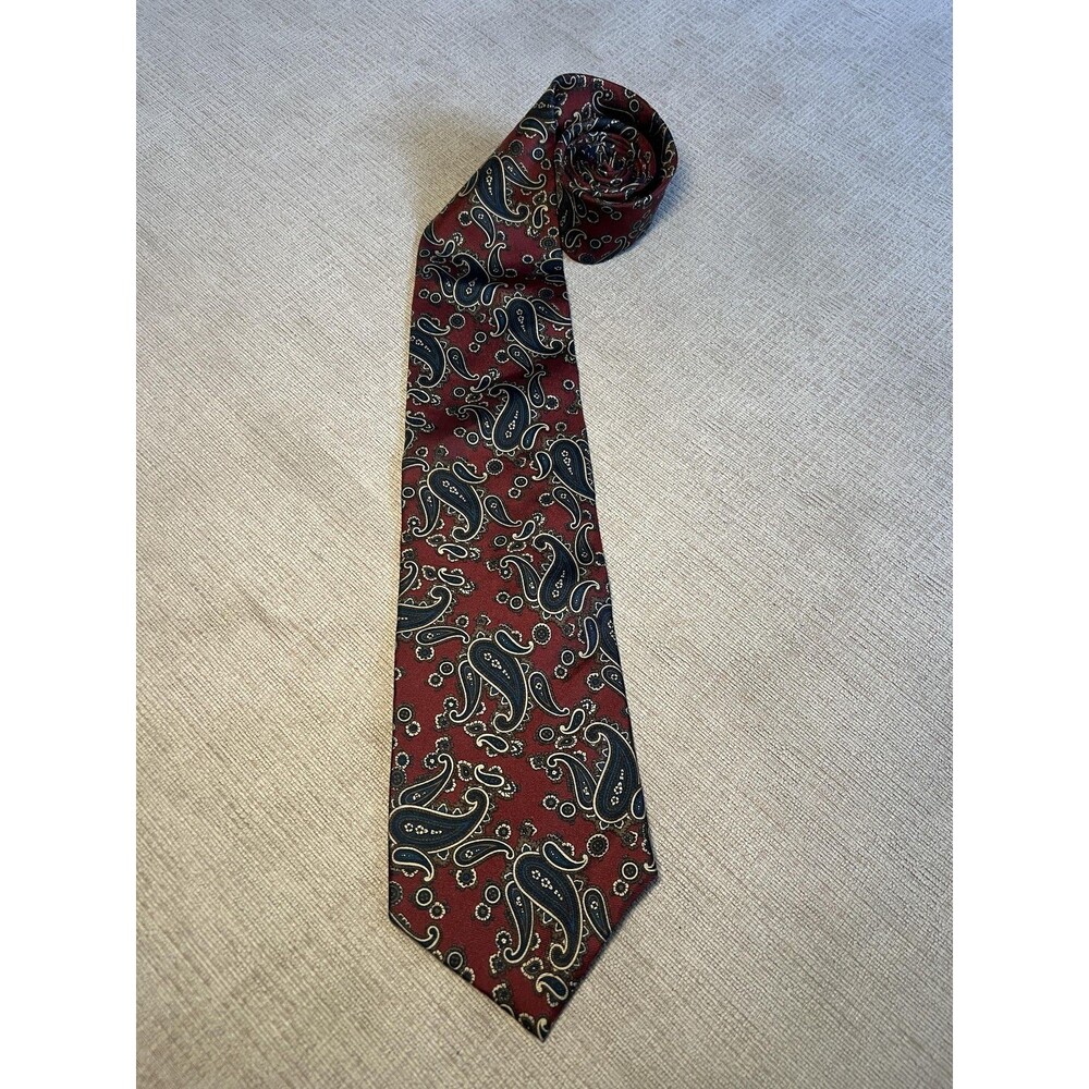 Bert Pulitzer Tie Mens Burgundy Paisley Silk Made in USA Dress Necktie Formal